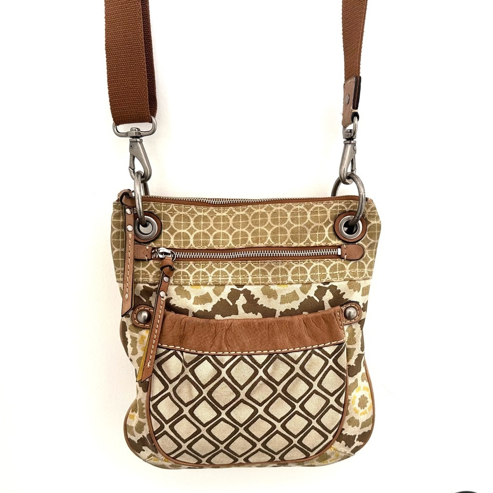 FOSSIL 🌞 Brown, Yellow & Beige Canvas Crossbody Bag - Picture 6 of 13